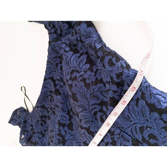 Vintage 2000s Off-Shoulder Blue & Black Glitter Lace Lined Dress S Prom - Picture 11 of 14
